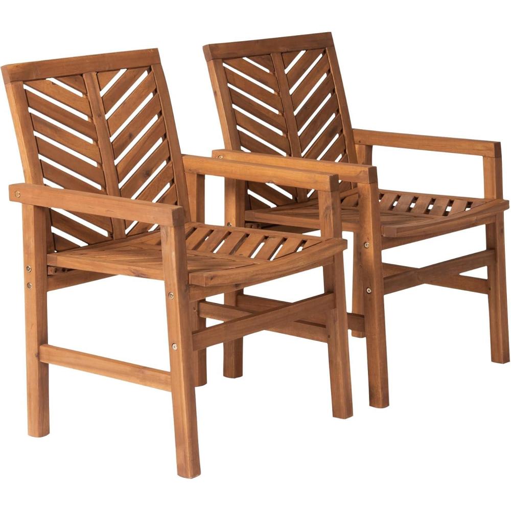 imageWalker Edison 2 Piece Outdoor Patio Chevron Wood Chair Set All Weather Backyard Conversation Garden Poolside Balcony Set of 2 BrownBrown