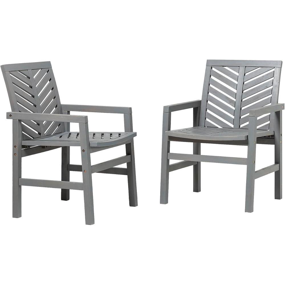 imageWalker Edison 2 Piece Outdoor Patio Chevron Wood Chair Set All Weather Backyard Conversation Garden Poolside Balcony Set of 2 BrownGrey