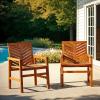 Walker Edison 2 Piece Outdoor Patio Chevron Wood Chair Set All Weather Backyard Conversation Garden Poolside Balcony, Set of 2, Brown(Brown)