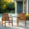 Walker Edison 2 Piece Outdoor Patio Chevron Wood Chair Set All Weather Backyard Conversation Garden Poolside Balcony, Set of 2, Brown(Dark Brown)