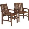 Walker Edison 2 Piece Outdoor Patio Chevron Wood Chair Set All Weather Backyard Conversation Garden Poolside Balcony, Set of 2, Brown(Dark Brown)