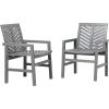 Walker Edison 2 Piece Outdoor Patio Chevron Wood Chair Set All Weather Backyard Conversation Garden Poolside Balcony, Set of 2, Brown(Grey)
