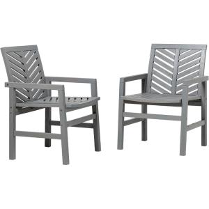 Walker Edison 2 Piece Outdoor Patio Chevron Wood Chair Set All Weather Backyard Conversation Garden Poolside Balcony, Set of 2, Brown(Grey)