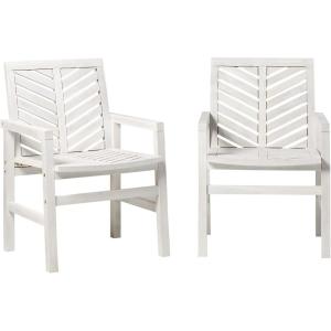 Walker Edison 2 Piece Outdoor Patio Chevron Wood Chair Set All Weather Backyard Conversation Garden Poolside Balcony, Set of 2, Brown(White Wash)
