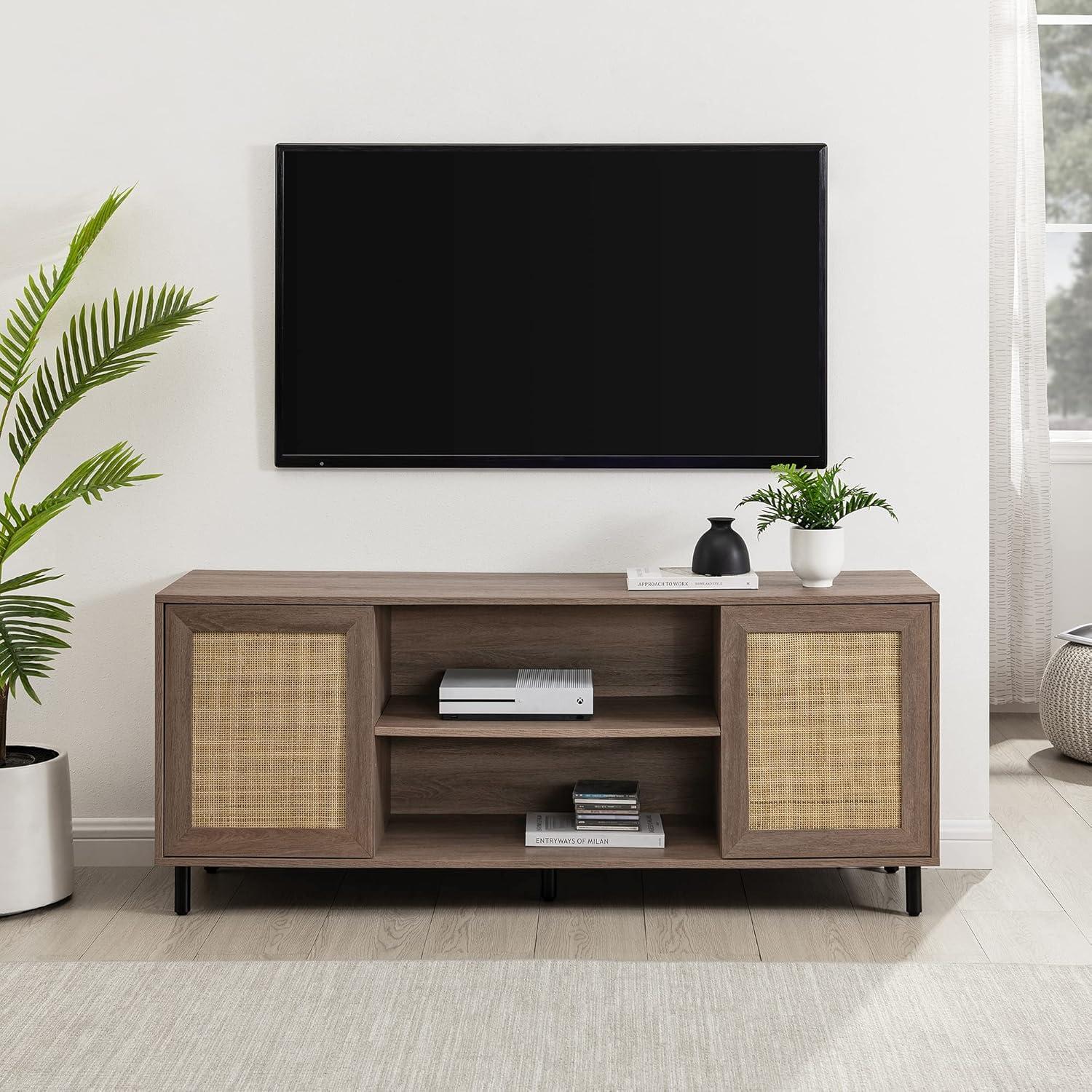 imageWalker Edison Adelaide Coastal RattanDoor TV Stand for TVs up to 60 Inches 58 Inch Driftwood