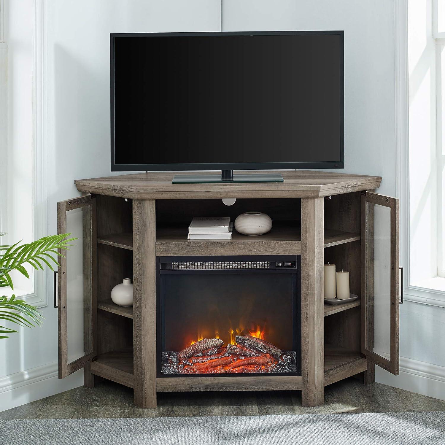 imageWalker Edison Alcott Classic Glass Door Fireplace Corner TV Stand for TVs up to 55 Inches 48 Inch EspressoGrey Wash
