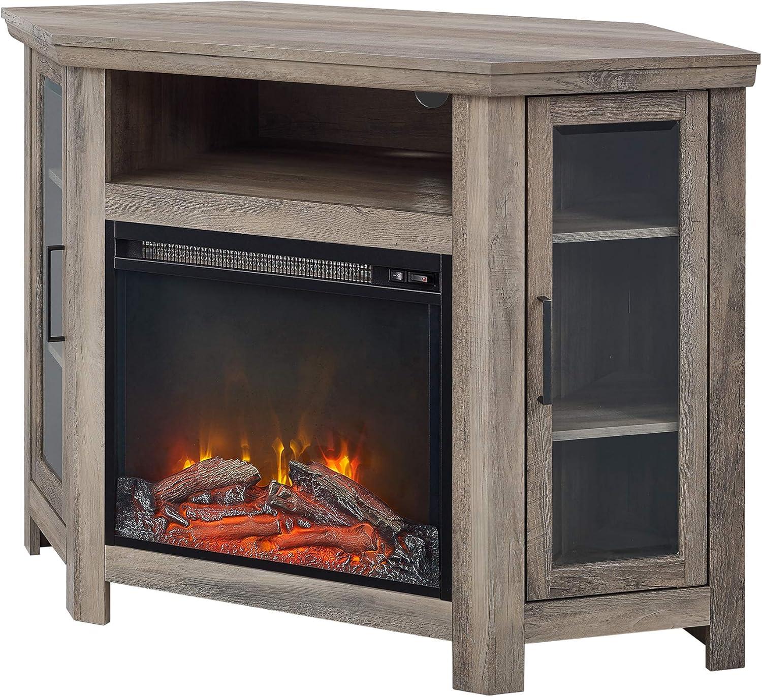 imageWalker Edison Alcott Classic Glass Door Fireplace Corner TV Stand for TVs up to 55 Inches 48 Inch EspressoGrey Wash