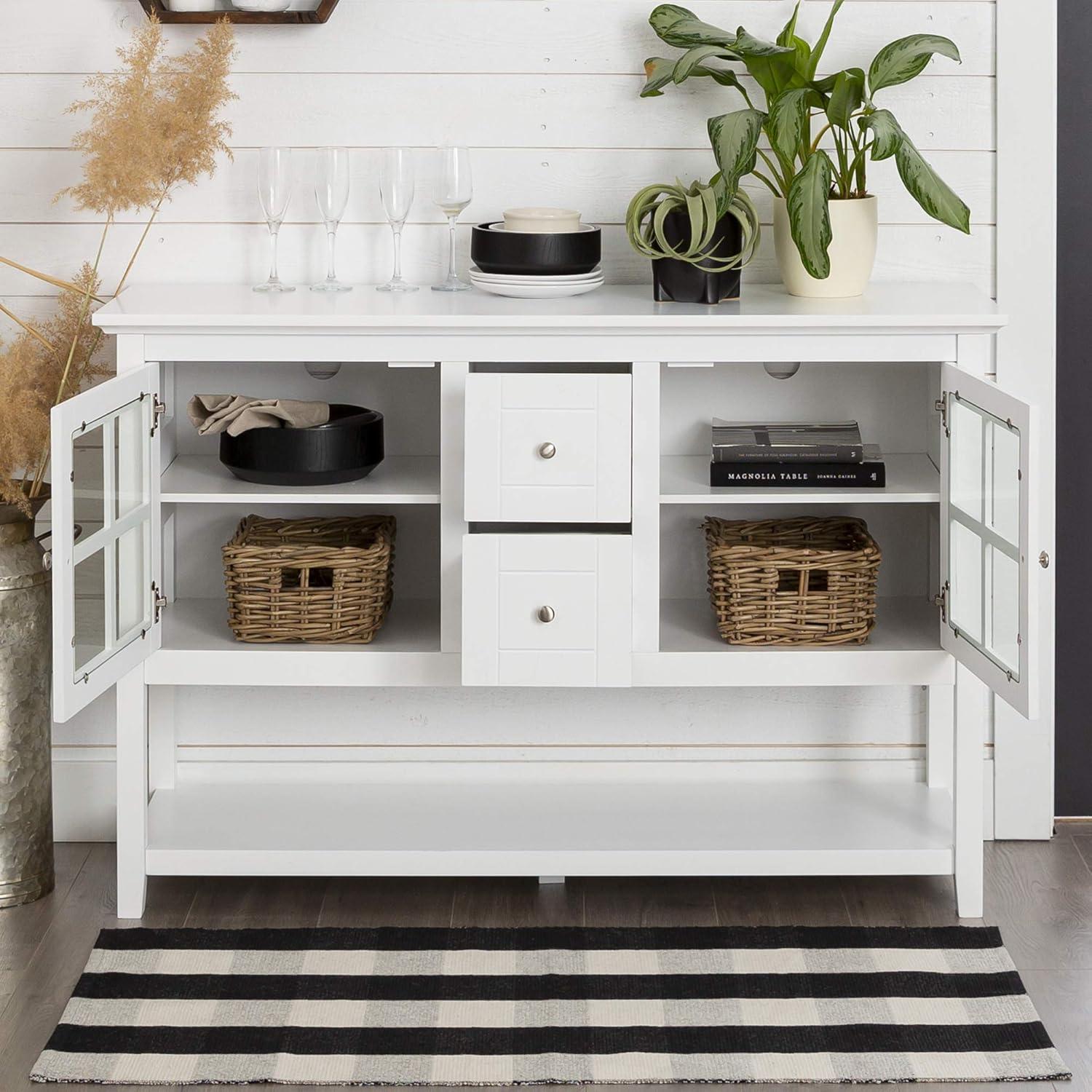 imageWalker Edison Charlotte Classic Glass Door Storage Buffet 52 Inch WhiteWhite