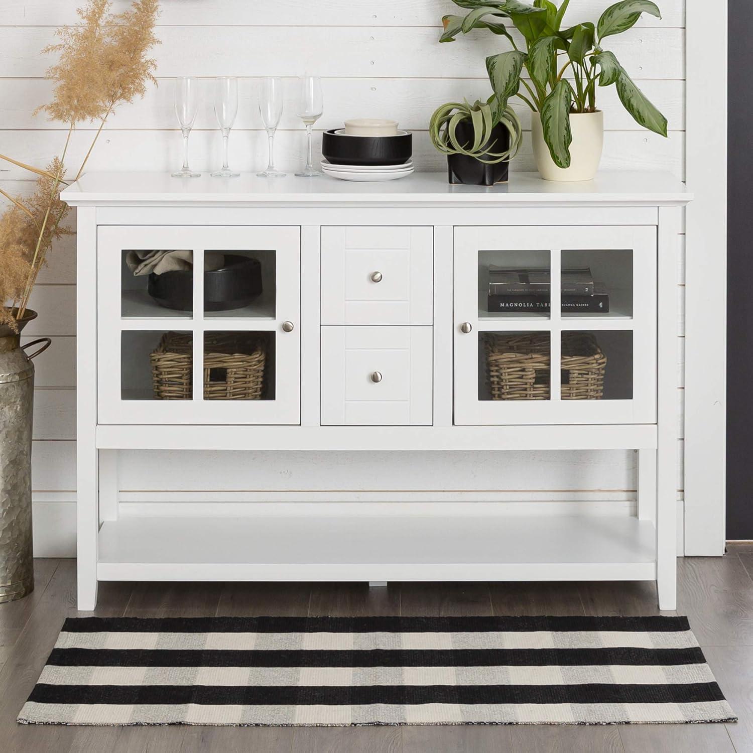 imageWalker Edison Charlotte Classic Glass Door Storage Buffet 52 Inch WhiteWhite