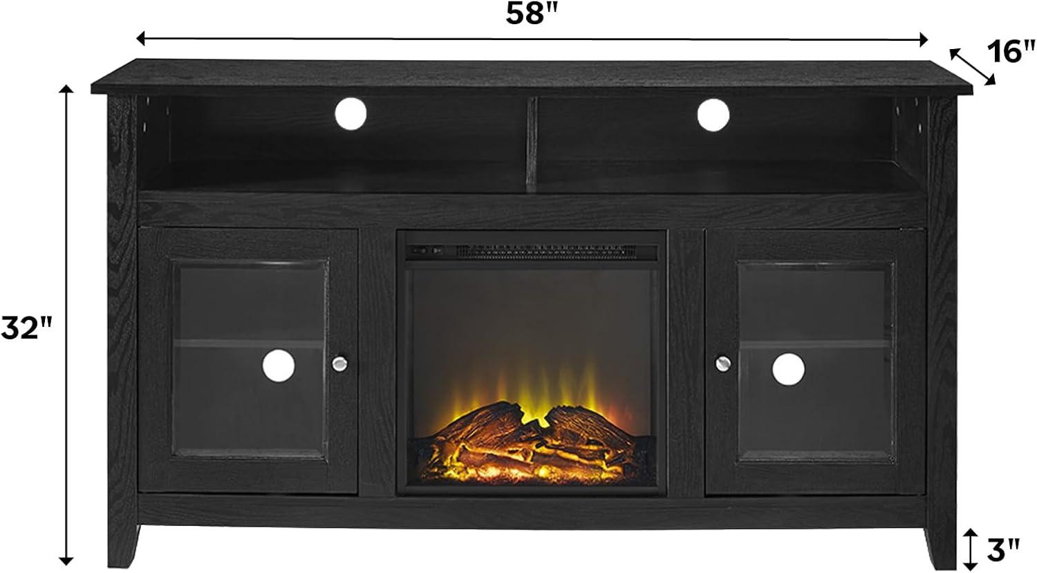 imageWalker Edison Glenwood Rustic Farmhouse Glass Door Highboy Fireplace TV Stand for TVs up to 65 Inches 58 Inch DriftwoodBlack