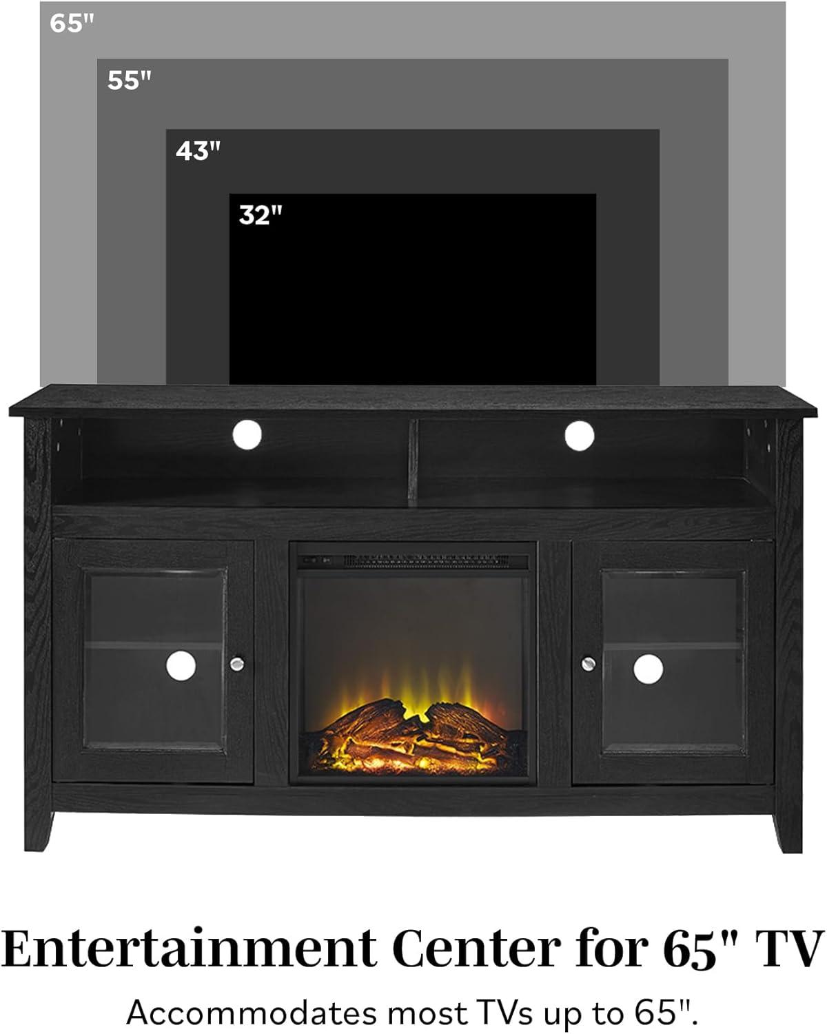 imageWalker Edison Glenwood Rustic Farmhouse Glass Door Highboy Fireplace TV Stand for TVs up to 65 Inches 58 Inch DriftwoodBrushed White