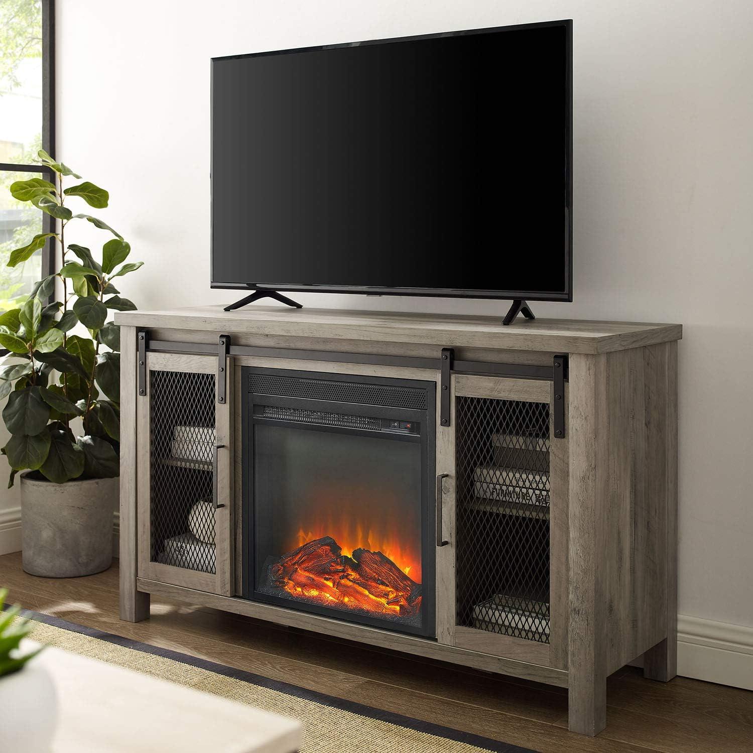 imageWalker Edison Industrial Farmhouse Sliding Metal Barn Door Wood TV Stand Storage Cabinet for TVs up to 80 70 Inch GreyGrey Wash