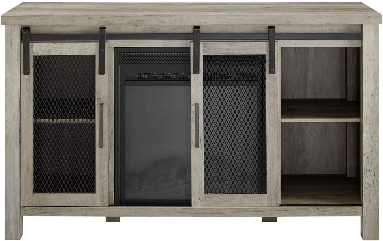 imageWalker Edison Industrial Farmhouse Sliding Metal Barn Door Wood TV Stand Storage Cabinet for TVs up to 80 70 Inch GreyGrey Wash