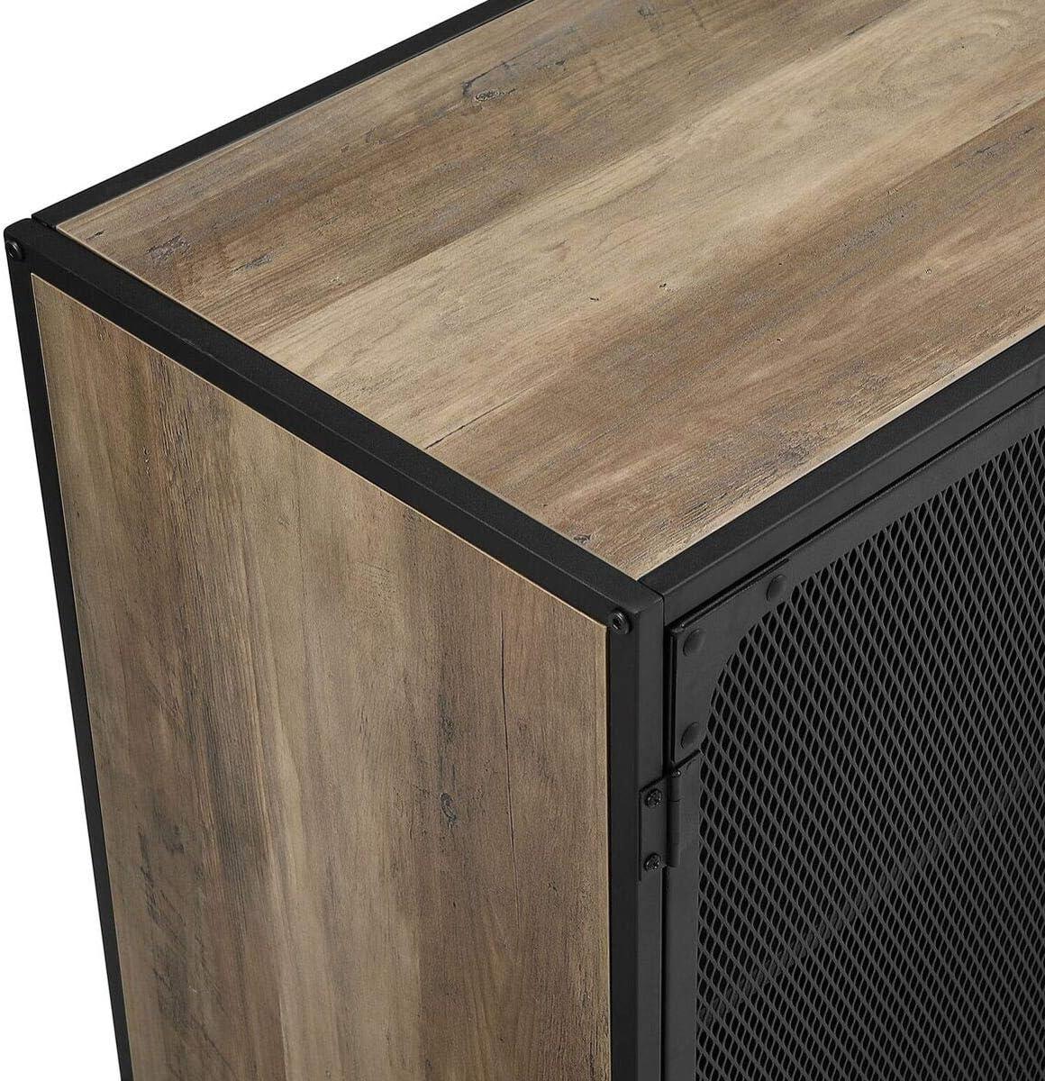 imageWalker Edison Malcomb Urban Industrial Metal Mesh Double Door Rolling Bar Cabinet 33 Inch Rustic OakRustic Oak