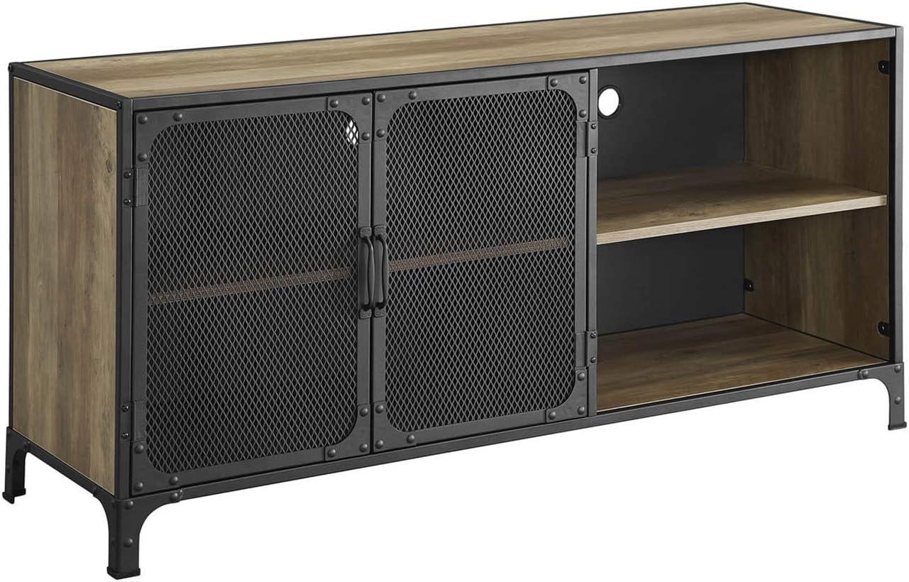imageWalker Edison Malcomb Urban Industrial Metal Mesh Double Door Rolling Bar Cabinet 33 Inch Rustic OakRustic Oak