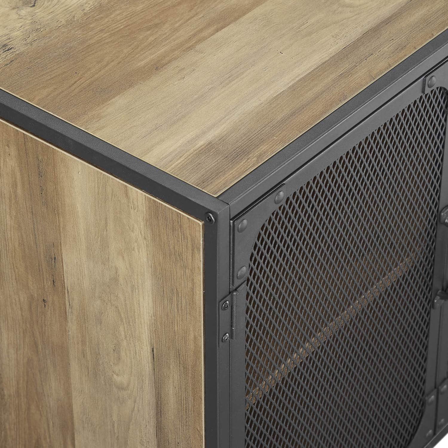 imageWalker Edison Malcomb Urban Industrial Metal Mesh Double Door Rolling Bar Cabinet 33 Inch Rustic OakRustic Oak
