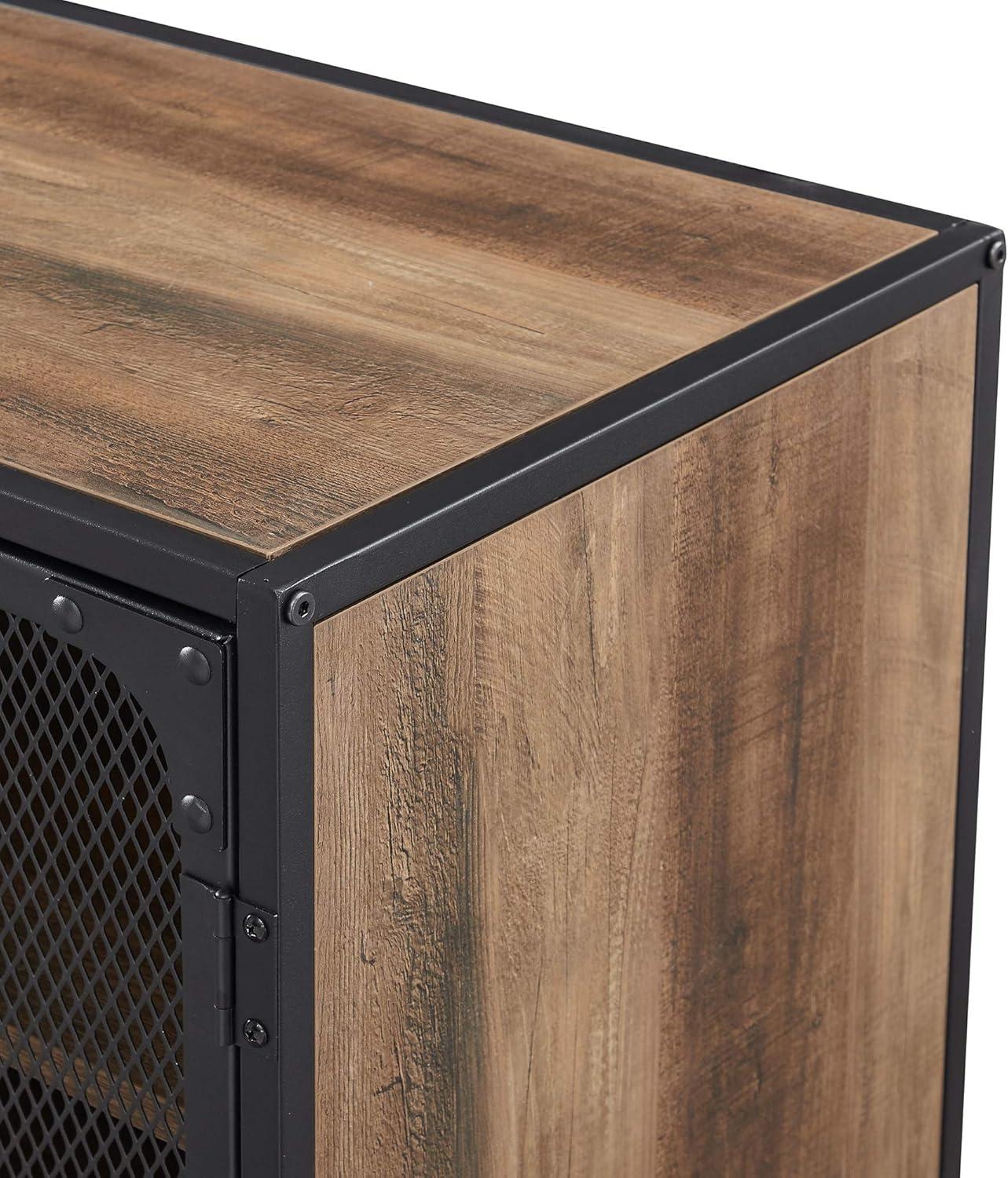 imageWalker Edison Malcomb Urban Industrial Metal Mesh Double Door Rolling Bar Cabinet 33 Inch Rustic OakRustic Oak