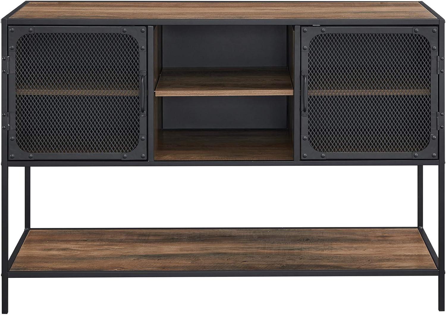imageWalker Edison Malcomb Urban Industrial Metal Mesh Double Door Rolling Bar Cabinet 33 Inch Rustic OakRustic Oak