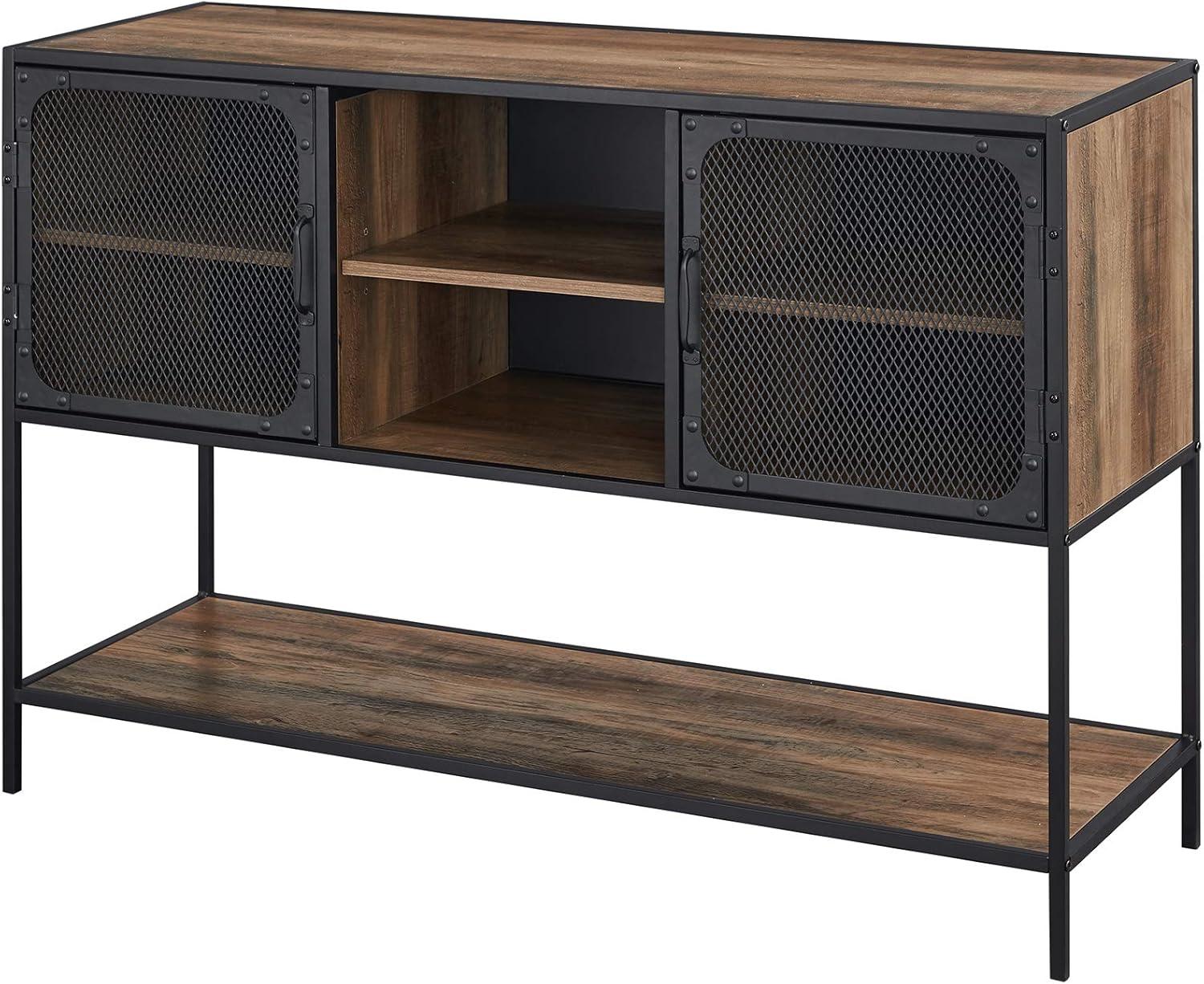 imageWalker Edison Malcomb Urban Industrial Metal Mesh Double Door Rolling Bar Cabinet 33 Inch Rustic OakRustic Oak
