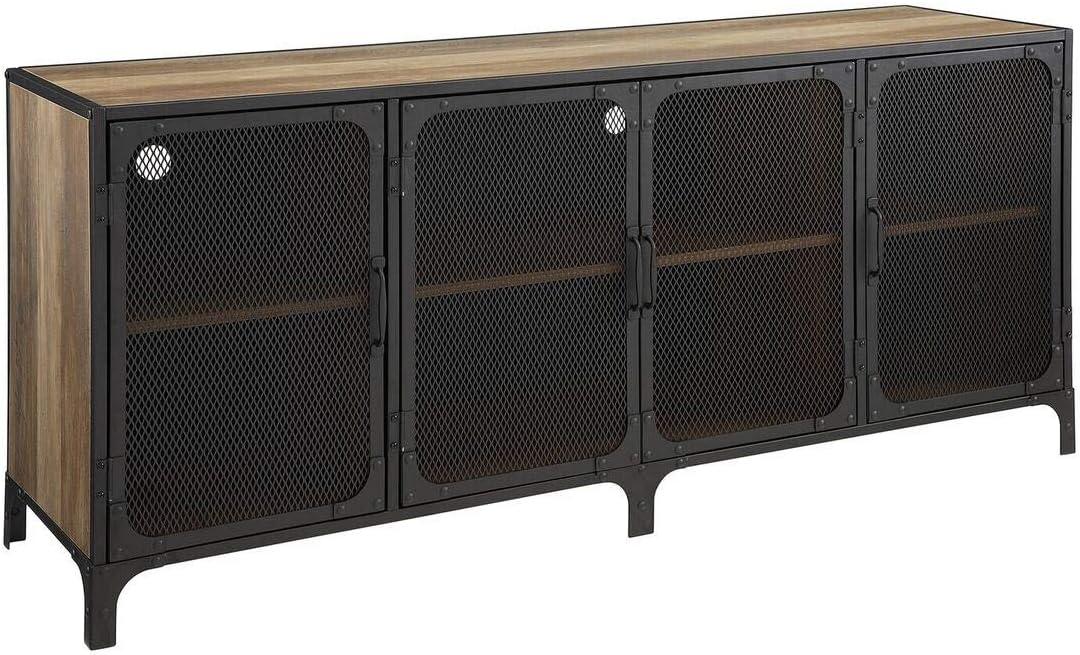 imageWalker Edison Malcomb Urban Industrial Metal Mesh Double Door Rolling Bar Cabinet 33 Inch Rustic OakRustic Oak