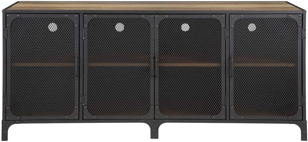 imageWalker Edison Malcomb Urban Industrial Metal Mesh Double Door Rolling Bar Cabinet 33 Inch Rustic OakRustic Oak