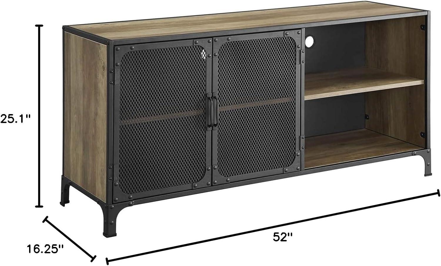 imageWalker Edison Malcomb Urban Industrial Metal Mesh Double Door Rolling Bar Cabinet 33 Inch Rustic OakRustic Oak