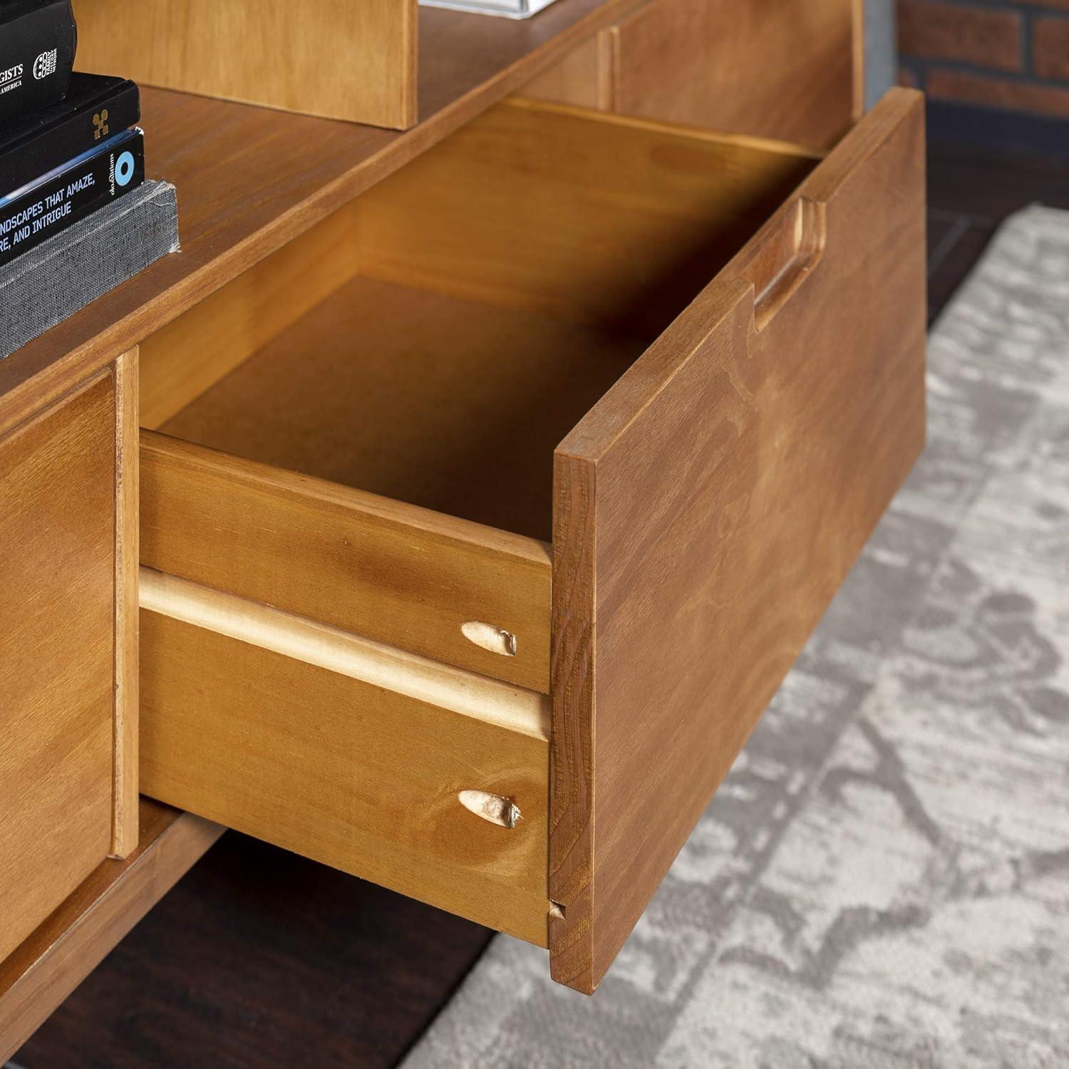 imageWalker Edison Millie Mid Century Modern 3 Drawer Solid Wood Low Stand for TVs up to 65 Inches 58 Inch WhiteCaramel