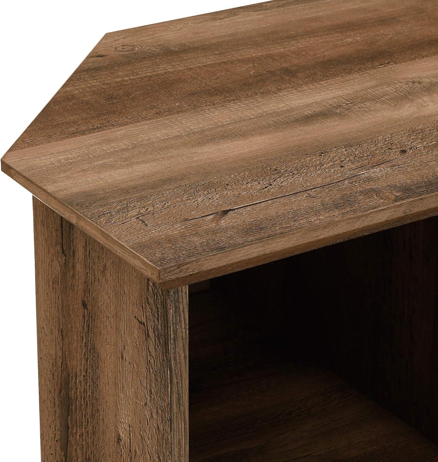 imageWalker Edison Modern Wood Corner Universal TV Stand with Open Shelves Glass Cabinet Doors Storage for TVs up to 55 Flat Screen Living Room Storage Entertainment Center 48 Inch Rustic OakRustic Oak