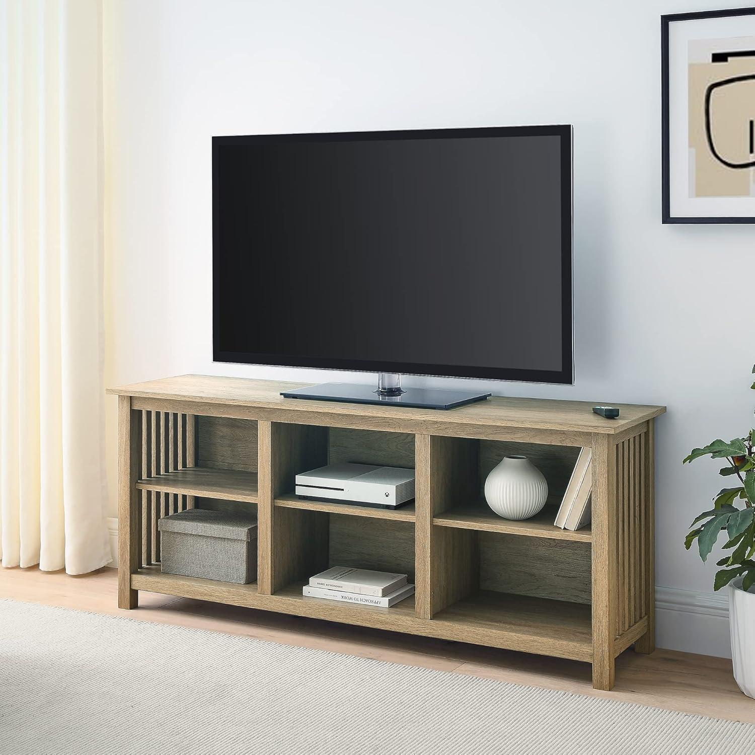 imageWalker Edison Prado MissionStyle SlatSide TV Stand for TVs up to 65 Inches 58 Inch Driftwood