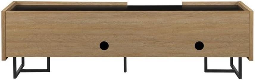 imageWalker Edison Rowan Contemporary Wood and Faux Marble Low DropDown Door TV Stand for TVs up to 65 Inches 63 Inch Coastal Oak