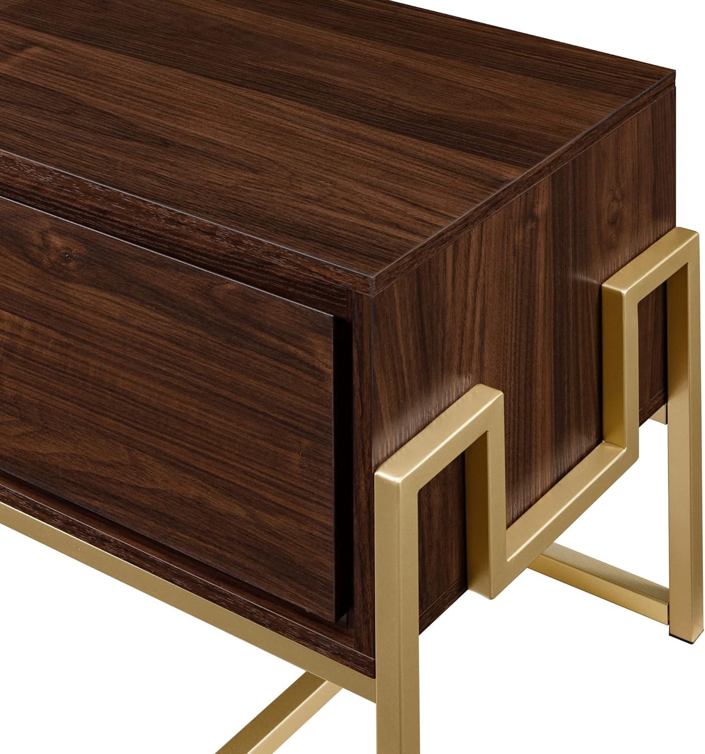 imageWalker Edison Simone Contemporary GoldFrame Storage TV Stand for TVs up to 65 Inches 60 Inch Dark Walnut