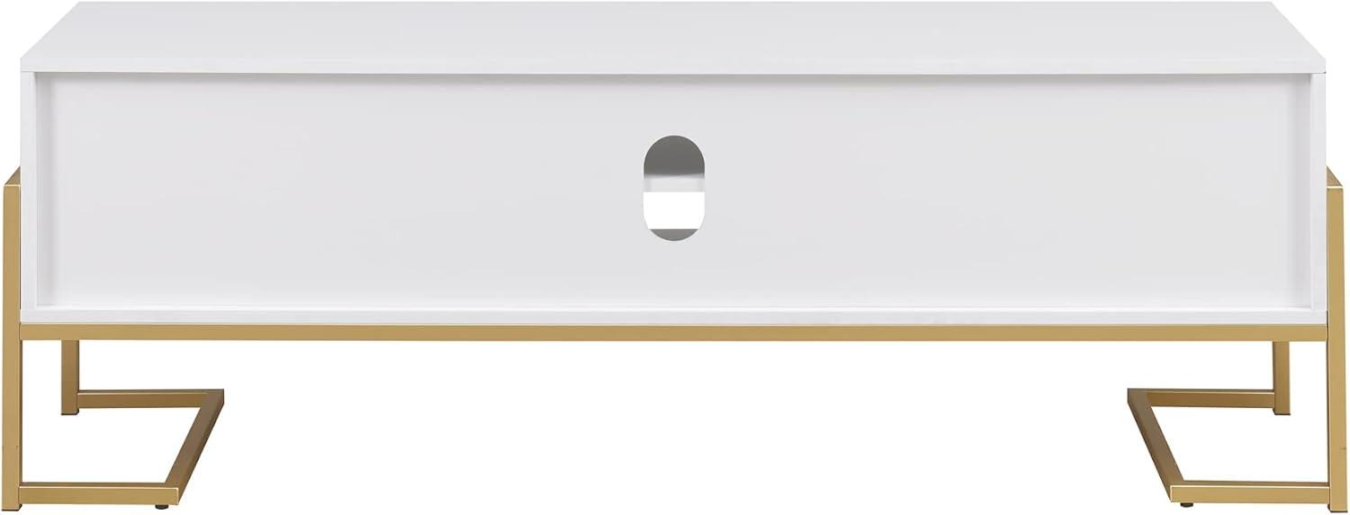 imageWalker Edison Simone Contemporary GoldFrame Storage TV Stand for TVs up to 65 Inches 60 Inch Solid White