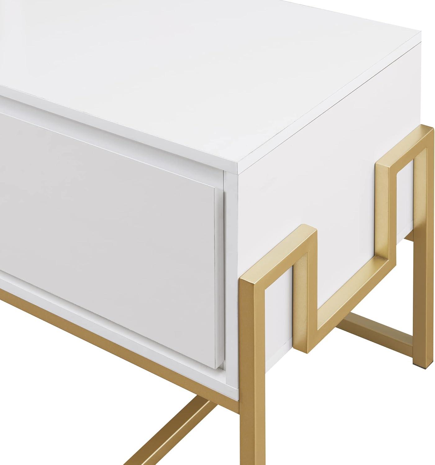 imageWalker Edison Simone Contemporary GoldFrame Storage TV Stand for TVs up to 65 Inches 60 Inch Solid White