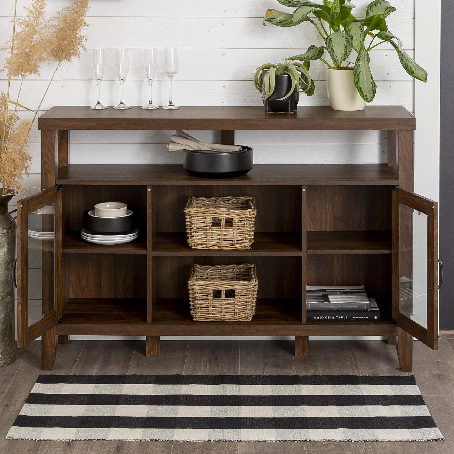 imageWalker Edison Tall Wood Universal TV Stand with Open Storage for TVs up to 58 Flat Screen Living Room Storage Entertainment Center 52 Inch Walnut Brown