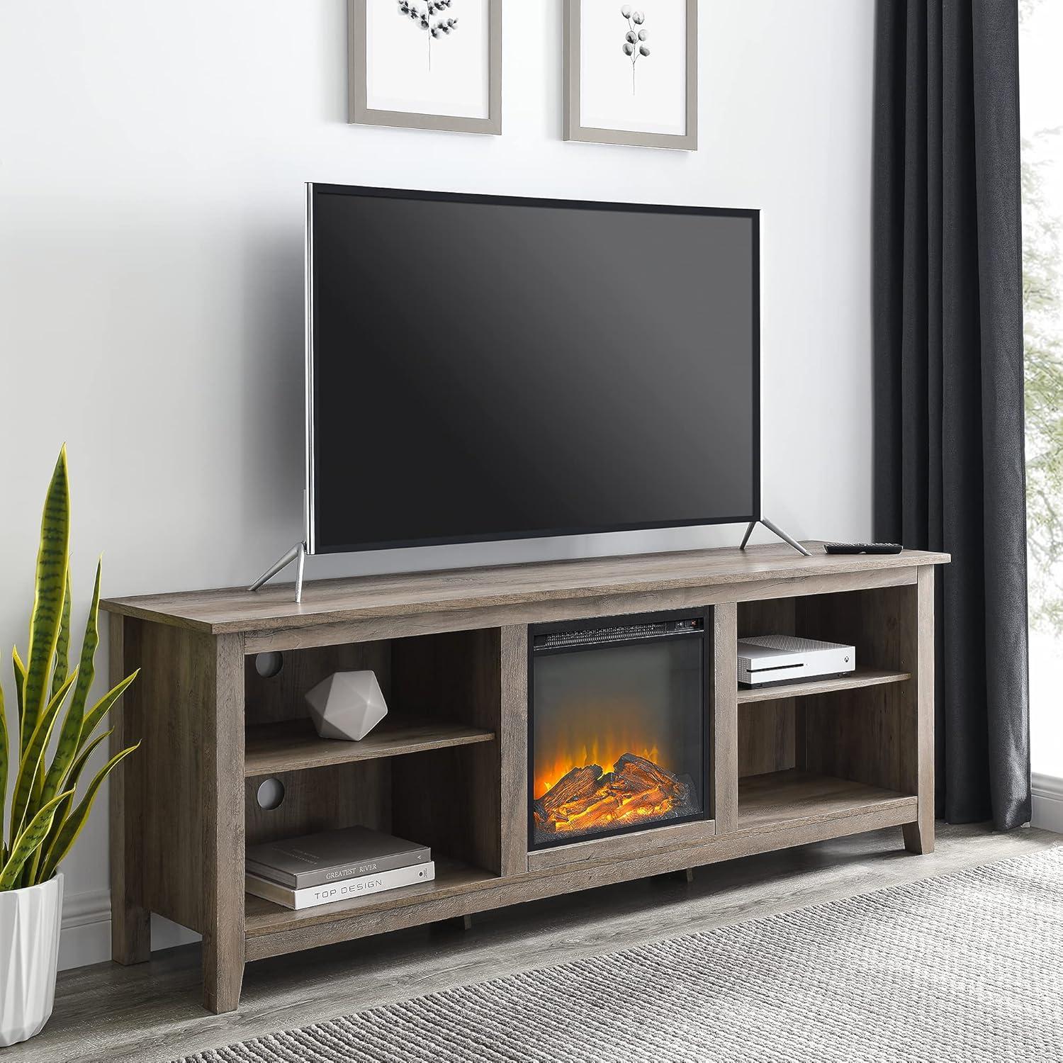 imageWalker Edison Wren Classic 4 Cubby Fireplace TV Stand for TVs up to 80 Inches 70 Inch EspressoGrey Wash
