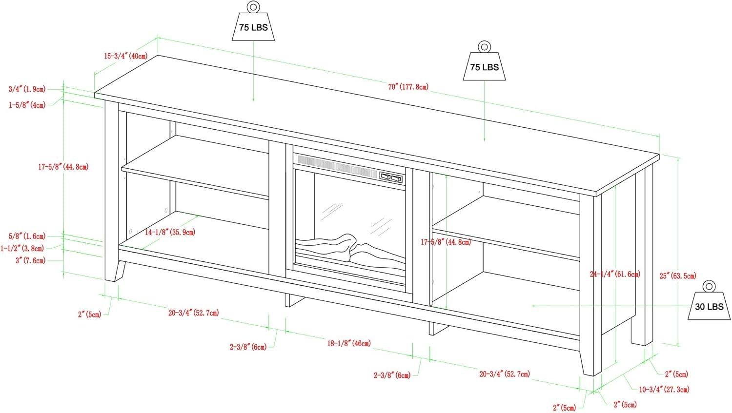 imageWalker Edison Wren Classic 4 Cubby Fireplace TV Stand for TVs up to 80 Inches 70 Inch EspressoGrey Wash