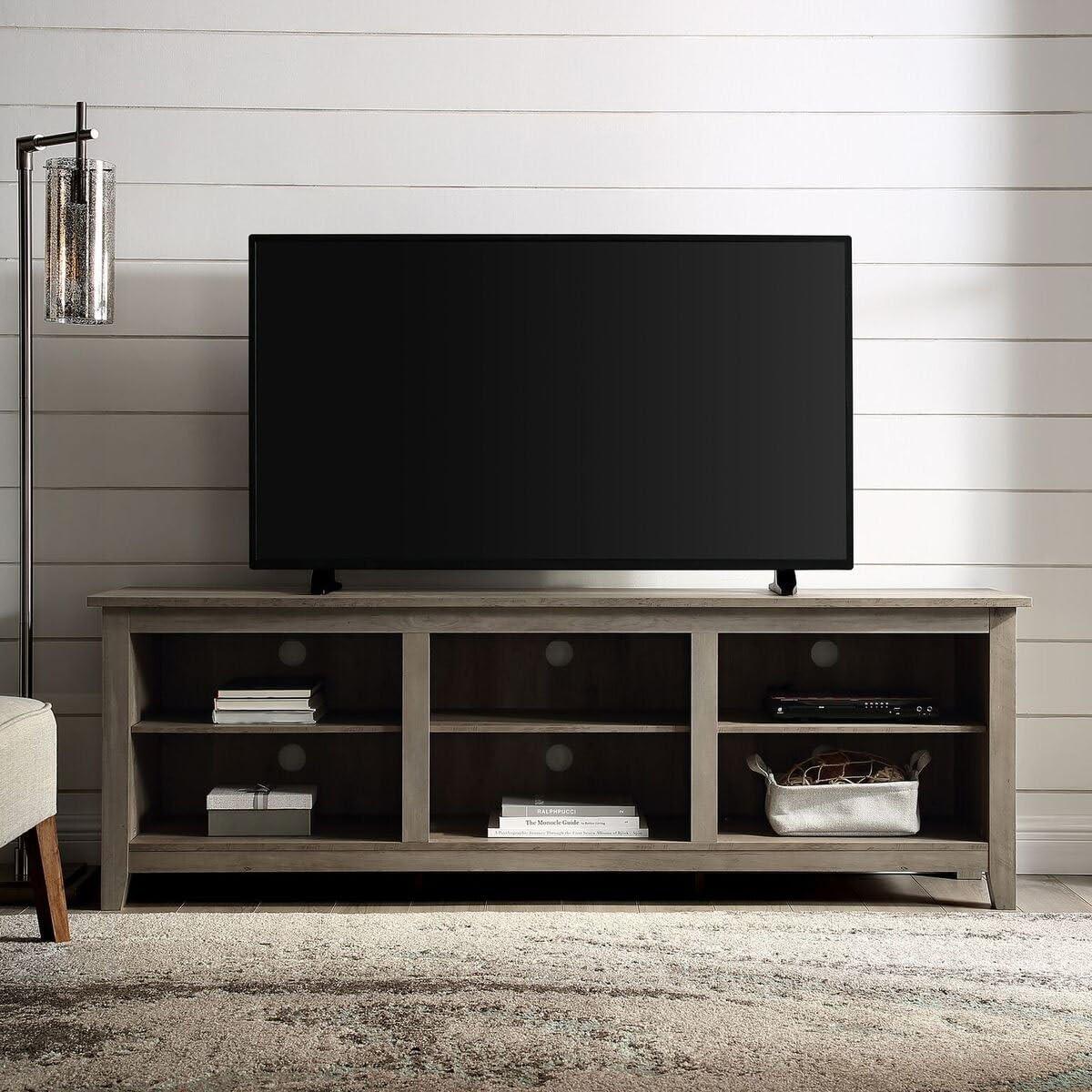 imageWalker Edison Wren Classic 4 Cubby Fireplace TV Stand for TVs up to 80 Inches 70 Inch EspressoGrey Wash