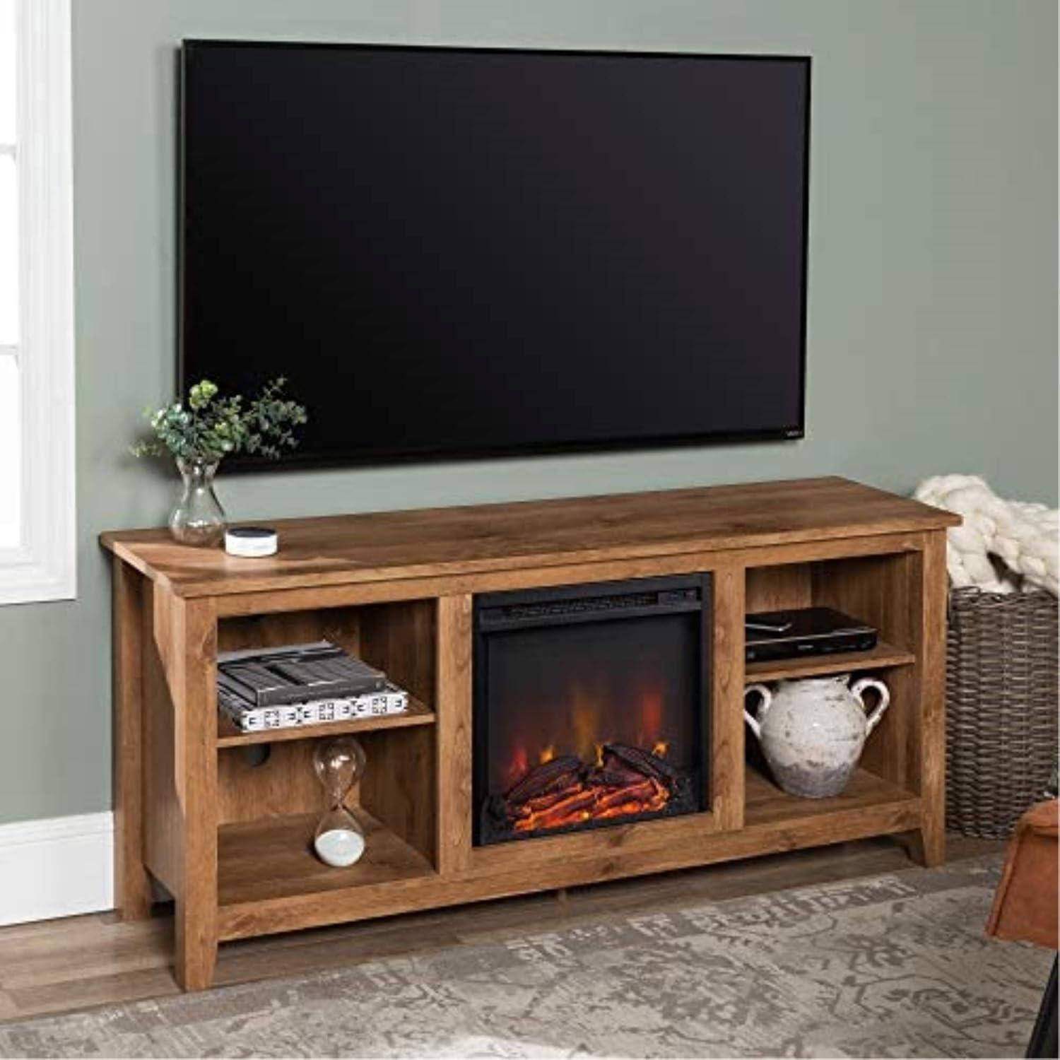 imageWalker Edison Wren Classic 4 Cubby Fireplace TV Stand for TVs up to 80 Inches 70 Inch EspressoWhite Oak