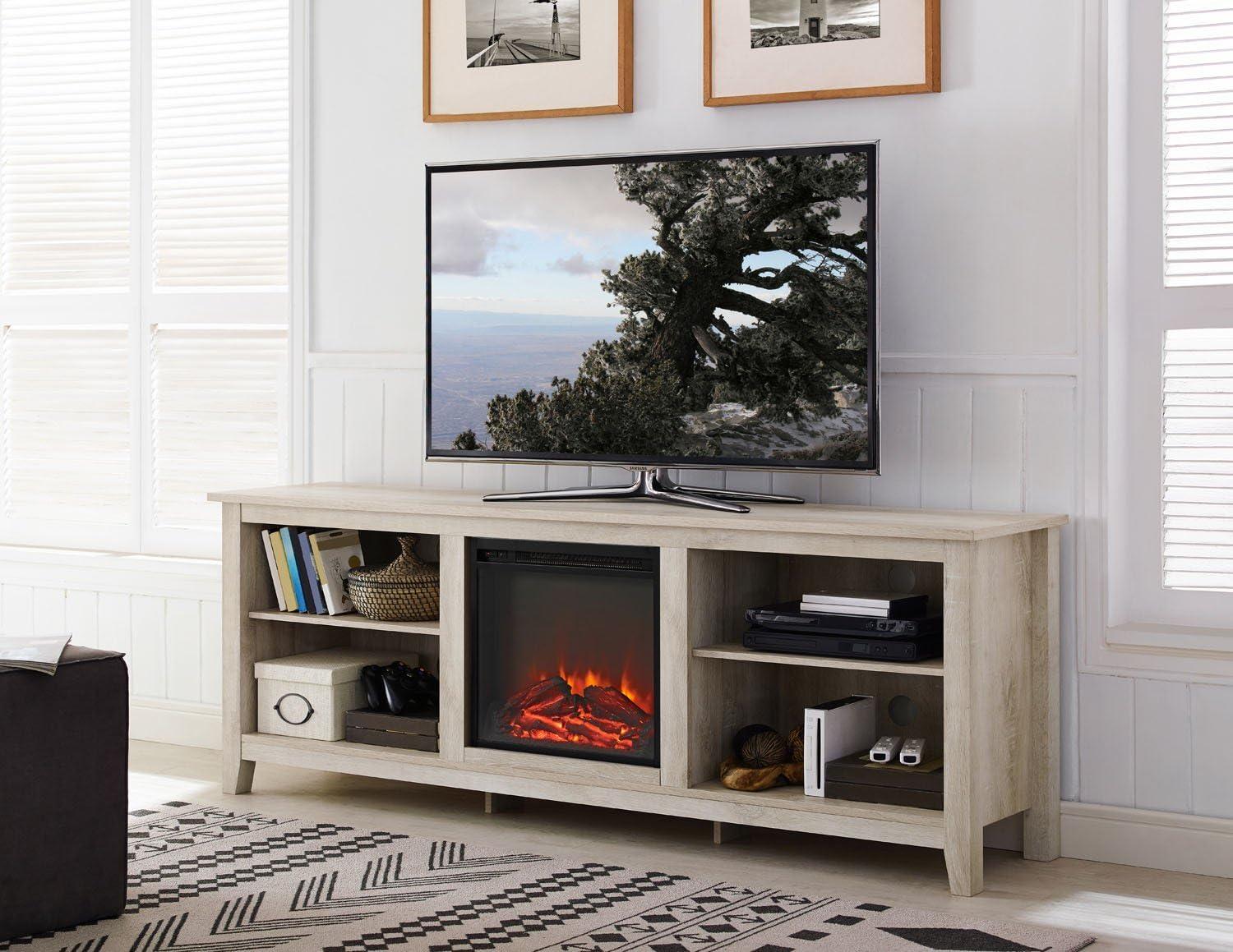 imageWalker Edison Wren Classic 4 Cubby Fireplace TV Stand for TVs up to 80 Inches 70 Inch EspressoWhite Oak