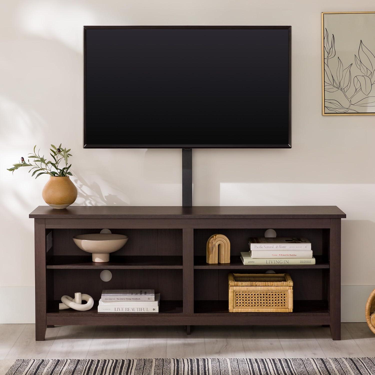 imageWalker Edison Wren Classic 4 Cubby TV Stand for TVs up to 65 Inches 58 Inch Charcoal GreyEspresso