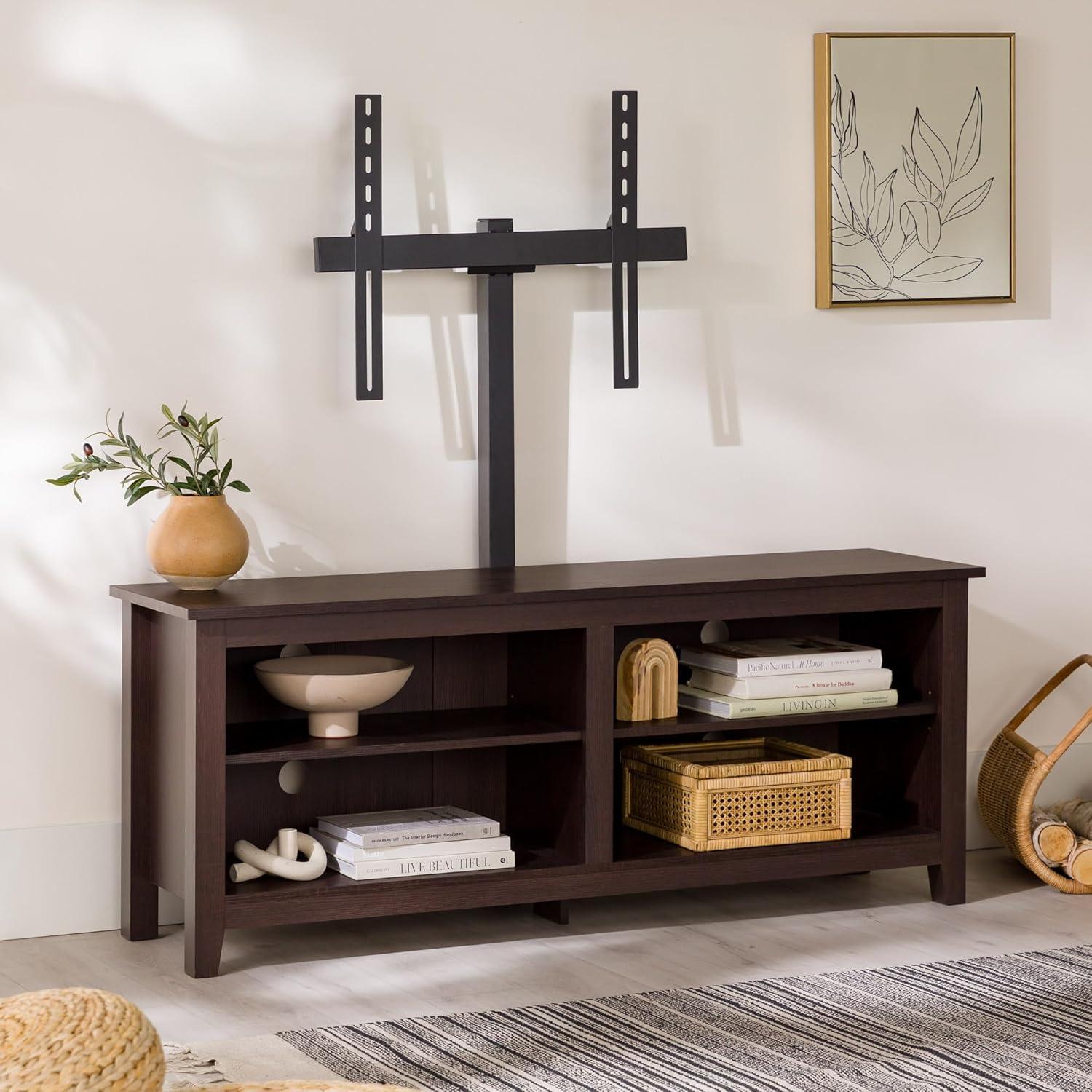 imageWalker Edison Wren Classic 4 Cubby TV Stand for TVs up to 65 Inches 58 Inch Charcoal GreyEspresso