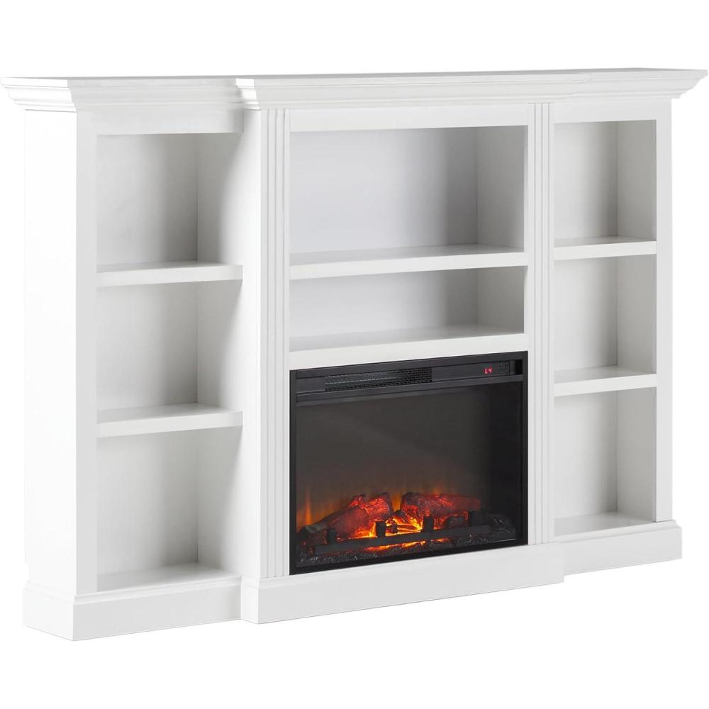 imageWalker Edison 70 Traditional Mantel Fireplace Freestanding Electric Fireplace with Shelves to Display Decor or Books Heats Rooms up to 1000 Square Feet 125 D x 45 H White