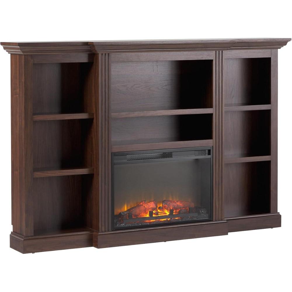 imageWalker Edison 70 Traditional Mantel Fireplace Freestanding Electric Fireplace with Shelves to Display Decor or Books Heats Rooms up to 1000 Square Feet 125 D x 45 H Brown