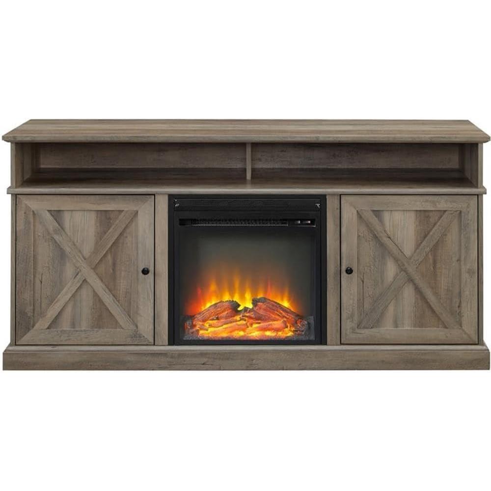 imageWalker Edison Atticus Farmhouse Tall X Barn Door Fireplace Stand for TVs up to 65 Inches Grey Wash