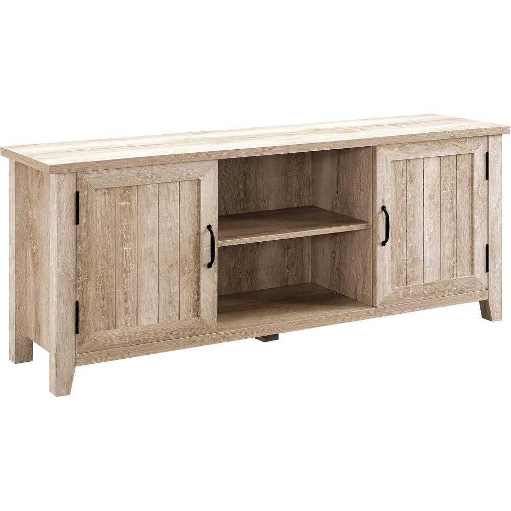 imageWalker Edison Buren Classic Grooved Door TV Stand for TVs up to 65 Inches 58 x 16 x 24 inches Rustic OakWhite Oak