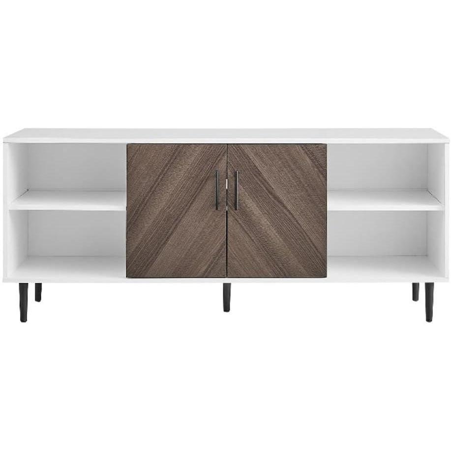 imageWalker Edison Caye Modern 2Door Bookmatch TV Stand for TVs up to 65 Inches 58 Inch Ash Brown Bookmatch and Solid White