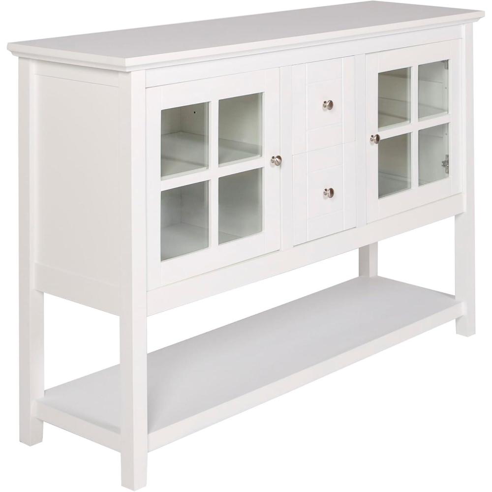 imageWalker Edison Charlotte Classic Glass Door Storage Buffet 52 Inch WhiteWhite