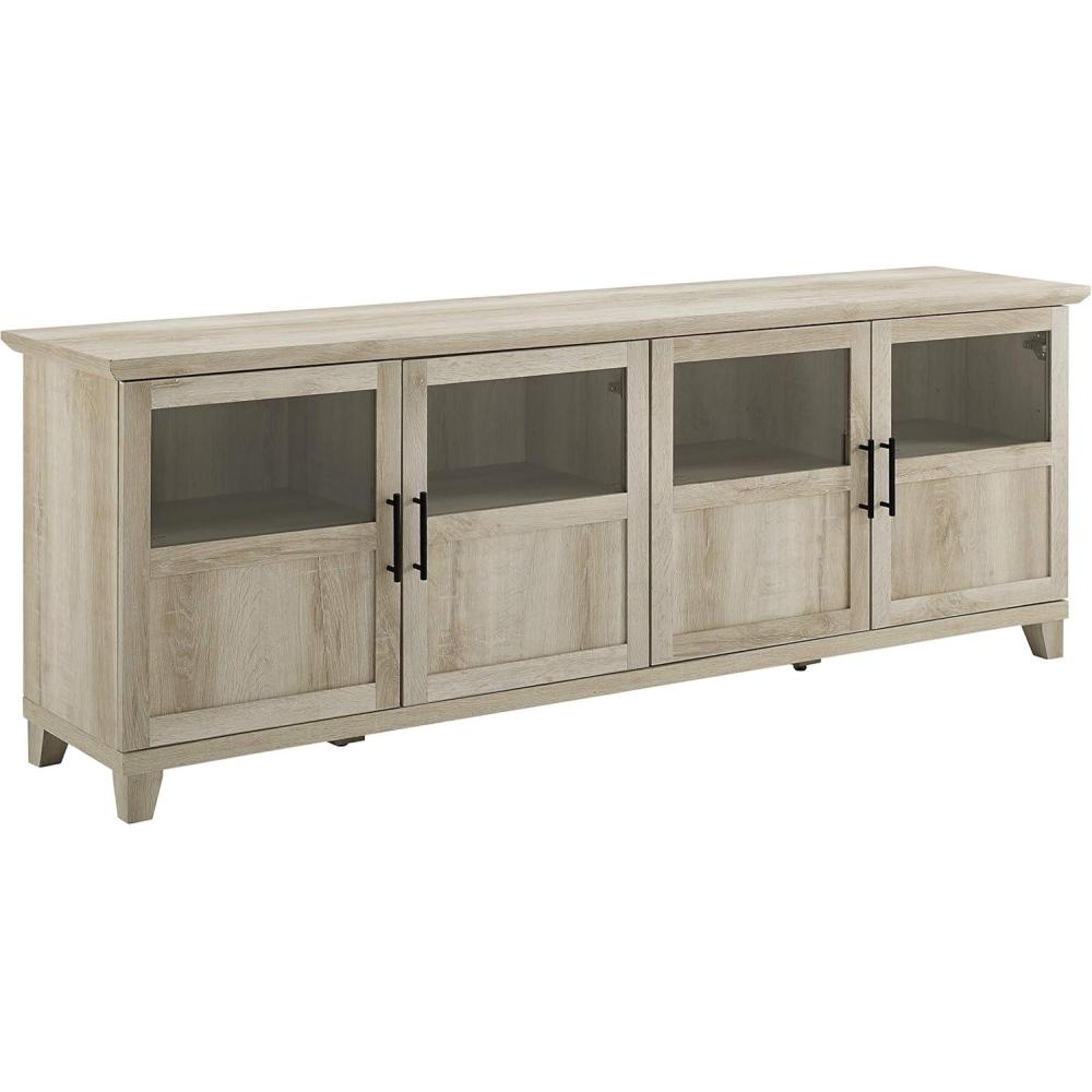 imageWalker Edison Farmhouse Glass and Wood TV Stand for TVs up to 80 Universal TV Stand for Flat Screen Living Room Storage Cabinets and Shelves Entertainment Center 70 Inch Rustic OakWhite Oak