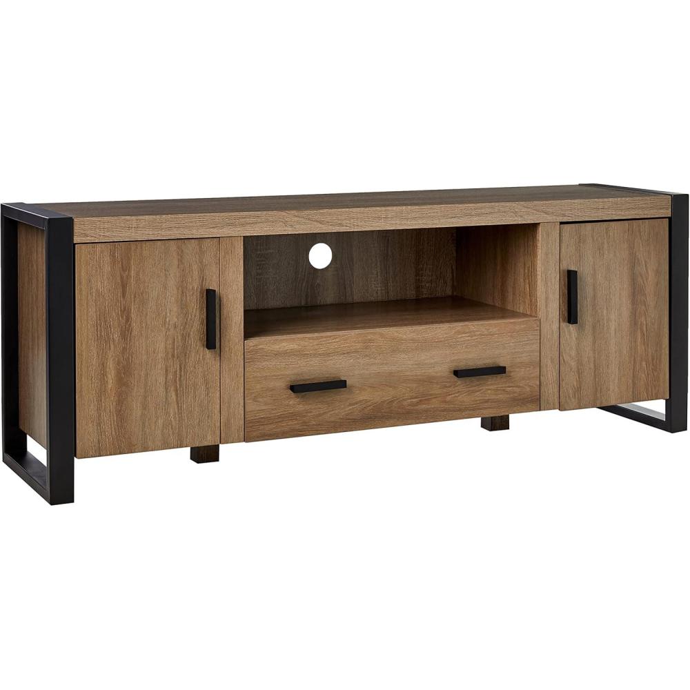 imageWalker Edison Industrial Modern Wood Universal TV Stand with Cabinet Doors and Open Shelves for TVs up to 64 Flat Screen Living Room Storage Entertainment Center 60 Inch DriftwoodDriftwood