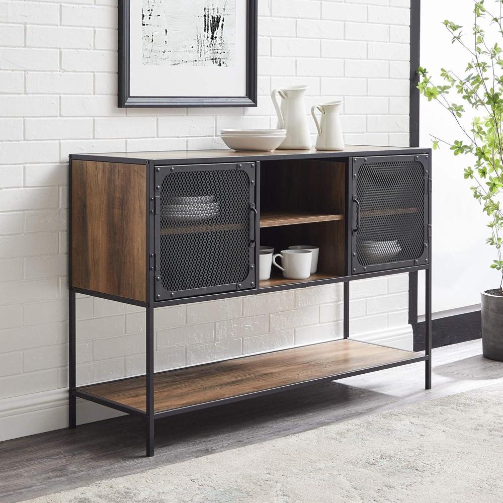 imageWalker Edison Malcomb Urban Industrial Metal Mesh Double Door Rolling Bar Cabinet 33 Inch Rustic OakRustic Oak